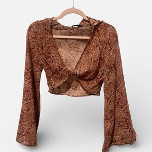 Elegant Paisley Brown Crop Top